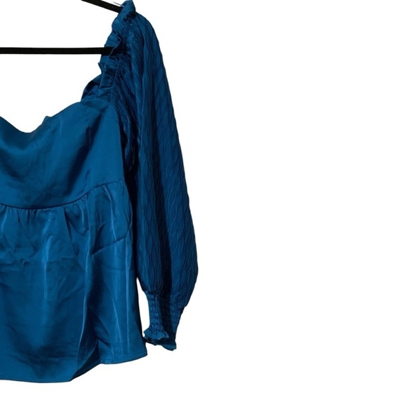 NWT Petal & Pup Montana Satin Babydoll Blue Top Long Sleeves Sz Large - Picture 5 of 12